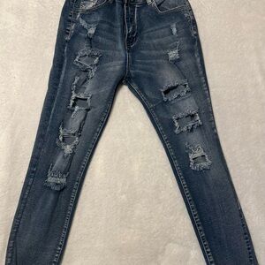 Amazon Women's Distressed Skinny Jeans - Dark Blue